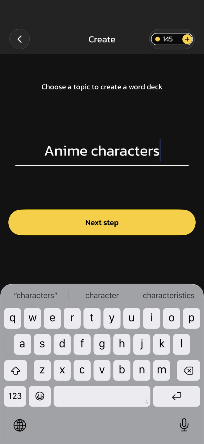 Typing a topic into Chanom's Create screen