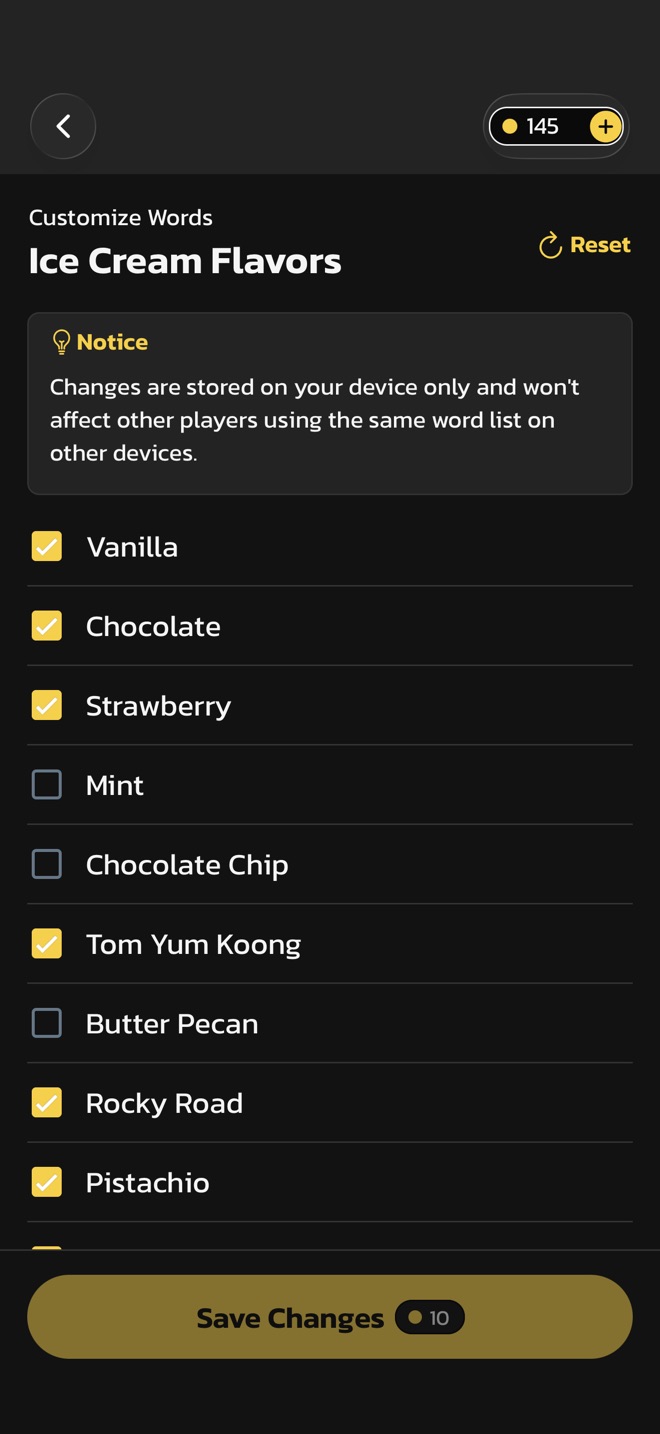 Customizing the words in an Ice Cream Flavors deck